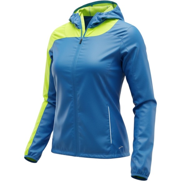Brooks Jackets & Blazers - Brooks Shelter Technology Womens Medium Blue Neon Yellow Running Jacket Zip Hood